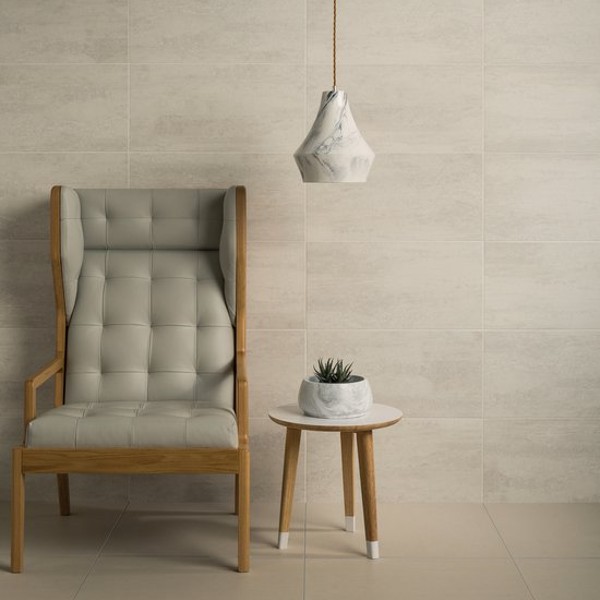 warm taupe tiles living area