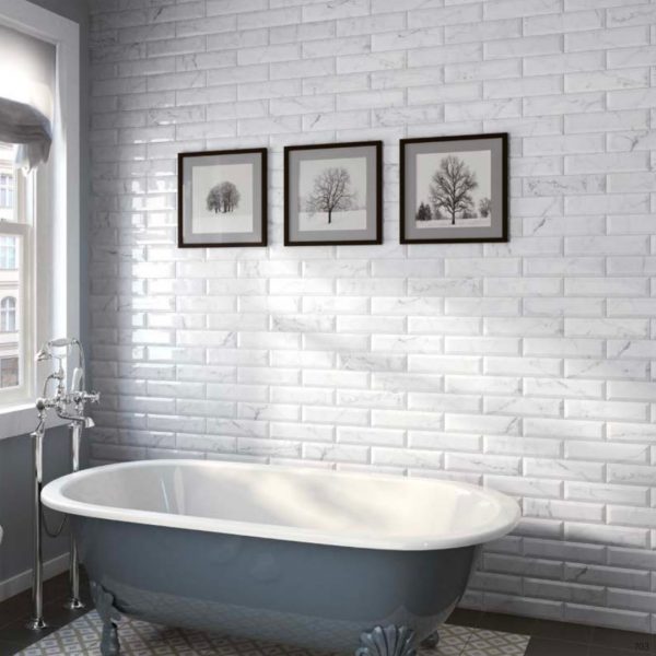 Carrara Series Marble Effect Bevel Gloss Ceramic Wall Tiles in bathroom